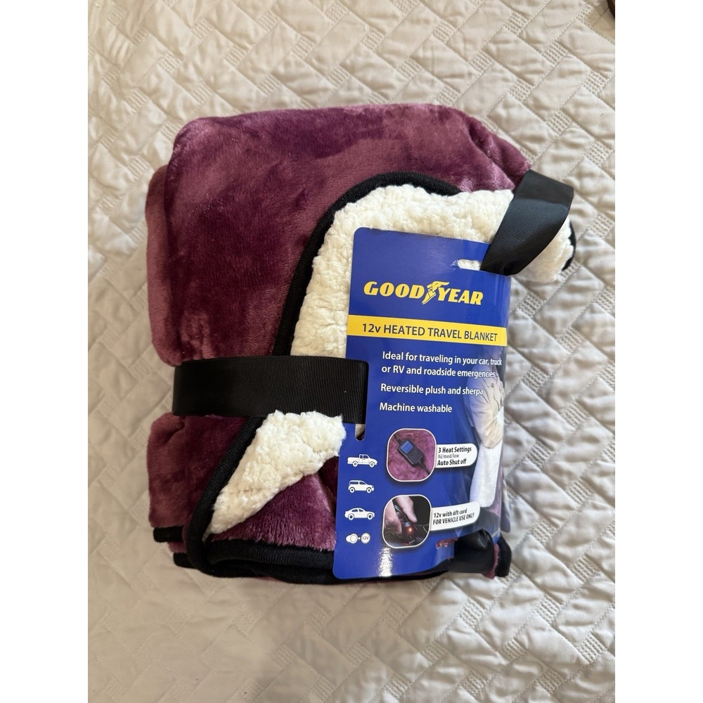 Goodyear 12V Plush and Sherpa Heated Blanket Purple Size 55 X39 For Vehicle